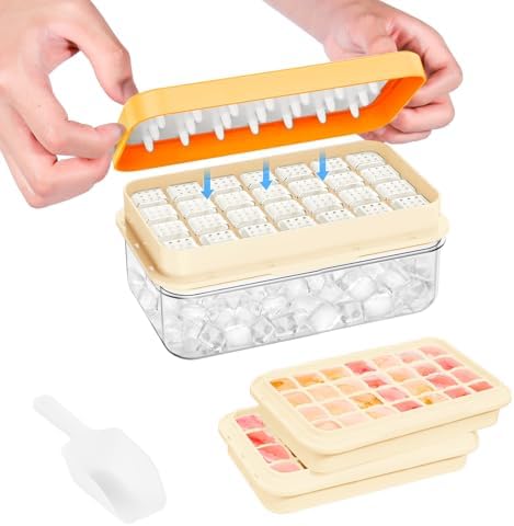 PHINOX Ice Cube Tray with Lid and Bin, Easy Release 56 Cubes for Freezer