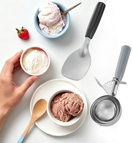 4 oz Stainless Steel Ice Cream Scoop with Trigger Release + Ice Cream Spade