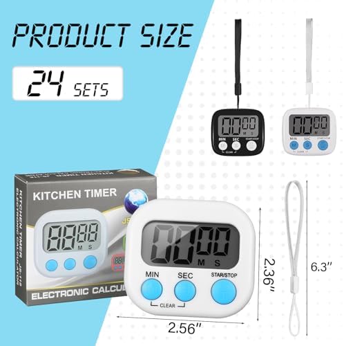 Weewooday 24 Pcs Digital Kitchen Timer Magnetic LCD Alarm, Black, White
