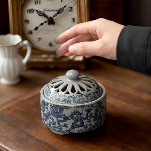 Ceramic Garlic Keeper Storage Jar: Blue and White Porcelain Garlic Keeper, Breathable Garlic Holder Storage Tank, Kitchen Garlic Saver Storage Chili Garlic Container
