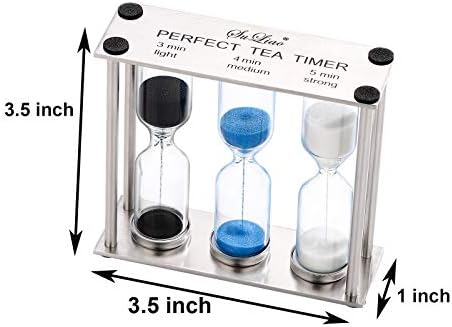 SuLiao Tea 3-4-5 Minute Sand Timer/Clock, Metal Three-in-One, Small Colorful Sand Watch, Black & Blue White Reloj De Arena, Unquie Sandglass Hour Glass for Kids, Classroom, Home Decor