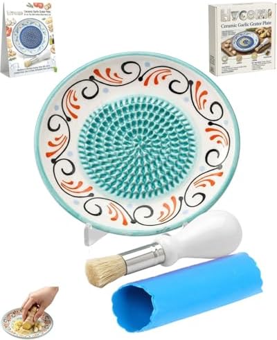 Ceramic Garlic Grater Plate Bowl for Food, Handheld Ginger Peeler Spanish Tomato Grater Dish Gradient Ginger Pottery Crusher Herb Stripper Porcelain Mincing Plate Grinder Kitchen Tool(#6)