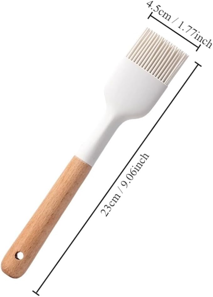 2Pcs Silicone Oil Brush with Wooden Handle,Durable Basting Brush Pastry Brush,Easy to Clean,White Food Brushes for Cooking Baking Grilling