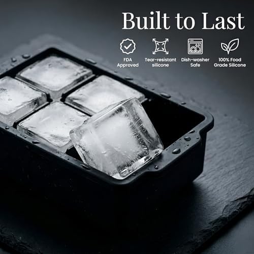KitchFort® Large Silicone Ice Cube Tray (3-Pack) - 2" Big Ice Mold with Lid