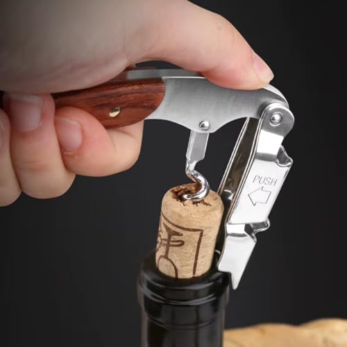 DUTHINGS - Wine Opener with Leather Case, Stainless Steel Corkscrew Wine Opener with Wood Handle, Waiters Corkscrew Wine Key for Bartenders