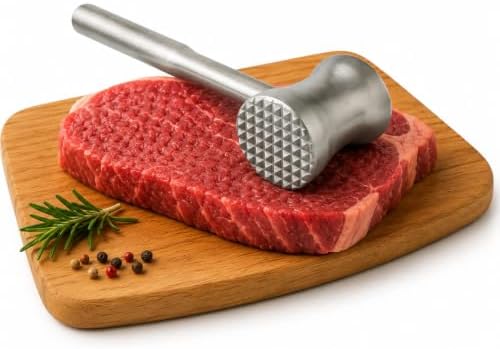 304 Stainless Steel Tenderizer Mallet Dual-Sided Hammer, Heavy Duty Pounder Tool for Steak, Beef & Chicken Cutlets, Textured Grip Kitchen Mallet, Dishwasher Safe Beater for Cooking