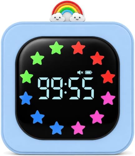 Digital Visual Timer for Kids, Rechargeable 99-Minute Countdown with 12-Star Rainbow LED Display, 9 Color Modes, Silent Mode & Pause, Timer for Classroom, Home & Kitchen
