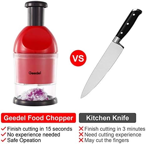 Geedel Food Chopper, Easy to Clean Manual Hand Vegetable Chopper, Dishwasher Safe Slap Onion Cutter for Veggies Onions Garlic Nuts Salads Red
