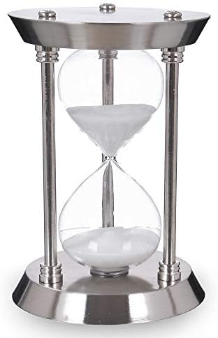 AKAKA MUNING 60 Minute Hourglass Sand Timer Metal Frame Silver, White Sand