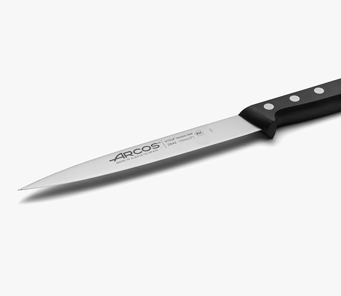 Arcos Sole Knife/Fish Knife Nitrum Stainless Steel and 170 mm blade. Designed for handling and preparing fish. Ergonomic Polypropylene Handle. Series UNIVERSAL. Color Black