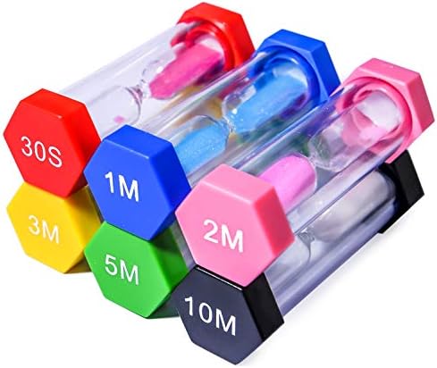 PROLOSO 6 Pcs Colorful Sand Timers Set Platic Sandglass Hourglass Sand Clock Timer 30sec/ 1min/ 2mins/ 3 Minutes/ 5 Minute/ 10mins for Kids Games Classroom Home Office Kitchen