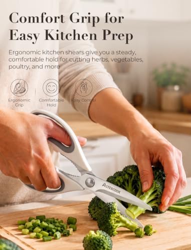 Astercook Kitchen Scissors 3 Pack, Heavy Duty All Purpose Kitchen Shears for Food and Packaging, Stainless Steel Food Scissors for Meat, Poultry, Herbs and Vegetables, Dishwasher Safe