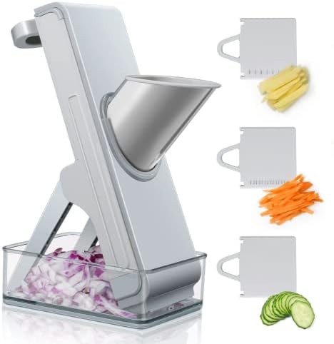 Mandoline Slicer for Kitchen and Vegetable chopper, Adjustable Thickness Safe Julienne & Slicer food, Veggie Slicer for Fruit/Potato/Cucumber/Onion/Meat Cutter with Container