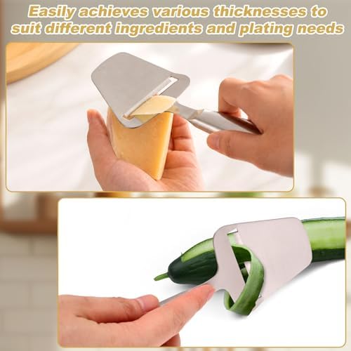 2pcs Stainless Steel Cheese Slicer, One-Piece Design Cheese Shaver Peeler Knife Plane, Multi-Functional Butter Cutter Tool for Block Cheeses Semi-Hard/Hard Butter Vegetables Kitchen Use