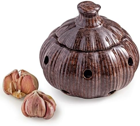 Ceramic Garlic Keeper Jar and Lid, Large Garlic Holder Storage