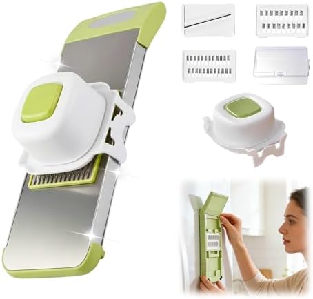 Multifunctional Vegetable Slicer, 6 in 1 Slicer Veggie Shredder with Safe Hand Guard, Multi Blade Adjustable Garlic Slicer, Easy-Clean & Compact Storage, Portable Kitchen Gadget (3 Blade Magnetic)