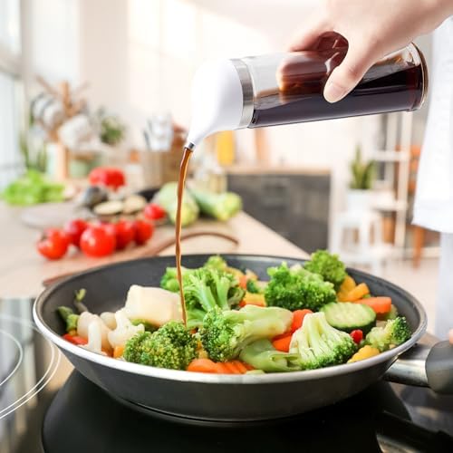 2 Pcs Cruet Dispenser Set 8 oz, White Glass Soy Sauce Dispenser, Small Olive Oil and Vinegar Bottles, Soy Sauce Bottle, Non Drip Spout Cruet Bottle Container for Kitchen Cooking