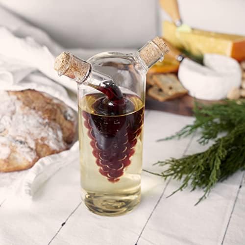 Twine 2-In-1 Oil and Vinegar Cruet Bottle with Cork Stoppers, Olive Oil and Balsamic Vinegar Dispenser, Hand Blown Glass, Pack of 1