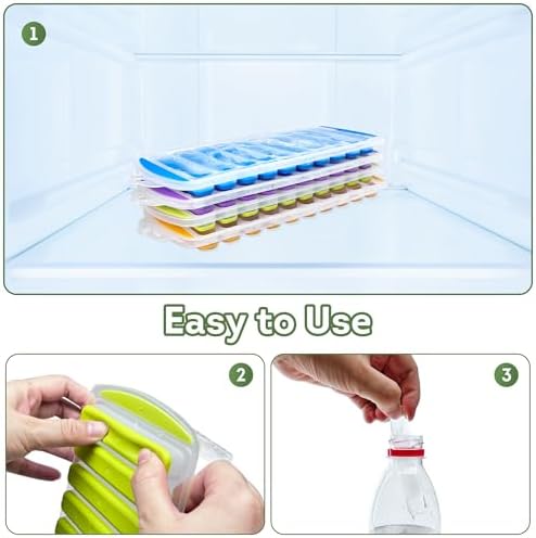 Lily's Home Set of 4 Silicone Ice Cube Tray without Lid, BPA-Free, Ideal for Water Bottles &Sports Bottles,Stackable Design for Quick Release, Skinny Ice Cube Trays for Freezer(11.81"x4.61"x0.75")