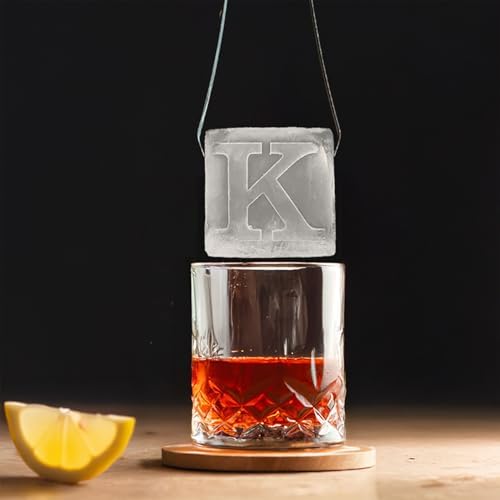 Monogrammed Ice Cubes Mold with Lid, 2 inch Whiskey Ice Cube Tray, Personalized Initials Silicone Cocktail Ice Cube Mold, Wedding Monogram, Thank You Gift, Gifts for Dad (Letter K)
