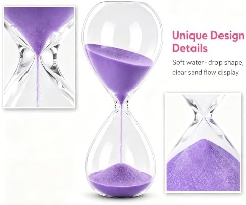 Hourglass, HoveBeaty Purple Sand Timer, 15 Minute Hand-Blown Glass