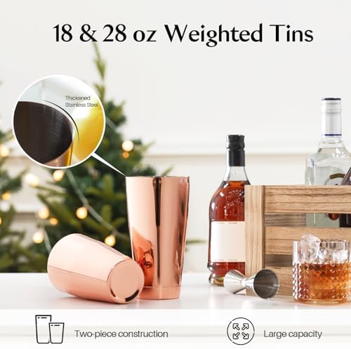 WOTOR Boston Cocktail Shaker Set, 18 oz & 28 oz, Stainless Steel (Rosegold)