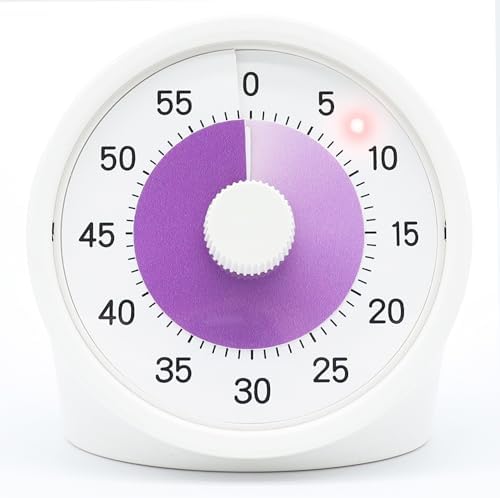 Tiempo Round 60-Minute Visual Analog Timer, Pause Function, 6 Alarm Modes, Magnetic Productivity Focus Desk Timer for Kids, ADHD, Study, Work, Kitchen, Purple