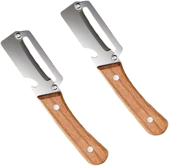 Multifunctional Vegetable Peeler with Wooden Handle, 3-in-1 Stainless Steel Fruit Peeler, Julienne Shredder, Kitchen Bottle Opener, Manual Veggie Slicer for Potatoes & Carrots, Style A 2PCS