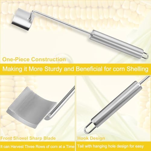 Long Handle Stainless Steel Corn Peeler,Easy Clean Corn on the Cob Remover for Home Kitchen and Outdoor Dining
