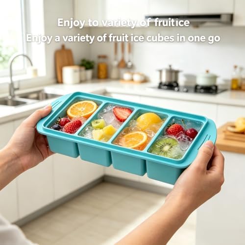 Silicone Freezer Tray with Lid 2 Pack, 1 Cup Large Ice Cube Tray, 8 Portion Soup Freezer Container, Food Freezer Storage & Meal Prep, Oven & Dishwasher Safe