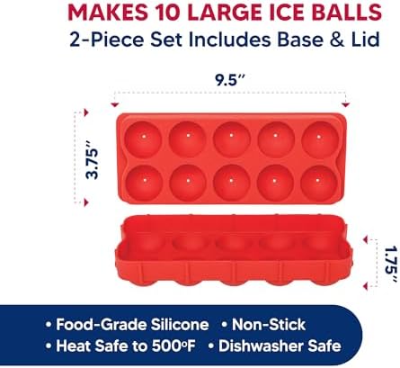 HIC Kitchen Cannonball Silicone Ice Cube Tray, Non-Stick, Large Spheres