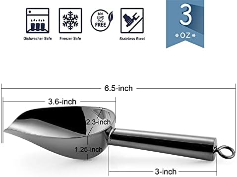 E-far Mini Ice Scoop Set of 4, 3 Ounce Black Stainless Steel Utility Scoops