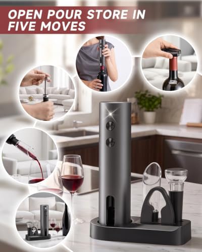 5in1 Electric Wine Opener Set Rechargeable with Base Includes Wine Aerator