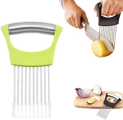 Onion Holder for Slicing, 2026 New Stainless Steel Onion Slicer Vegetable Chopper,Cutter for Meat, Onion, Potato, Tomato,Fruit,Food Slicer Assistant Tool,kitchen gadgets (Green 1PC)