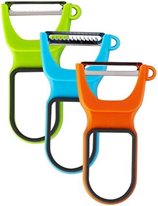 Colorful 3in1 Fruit & Vegetable Peeler Set Hollow-out Design Food Grade Plastic - Plane, Julienne, Serrated