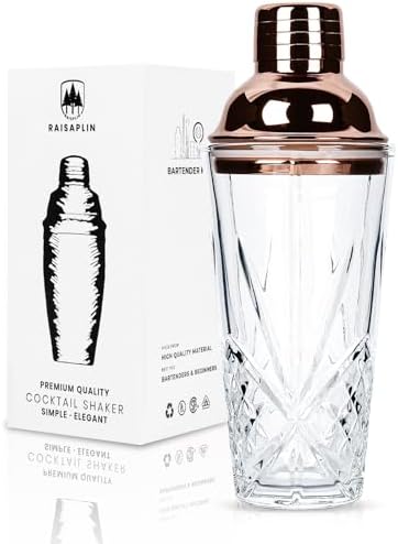 Glass Cocktail Shaker Set with Built-in Strainer - 14 ounces Martini & Margarita Mixer Bartender Tools for Whiskey, Beverages, Coffee, Durable Crystal clear Shaker Cup for Party, Home Bar & Gifts
