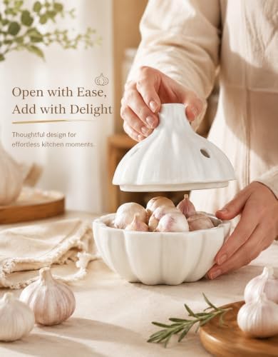 Ceramic Garlic Keeper with Lid Garlic Holder Garlic Storage Container Jar