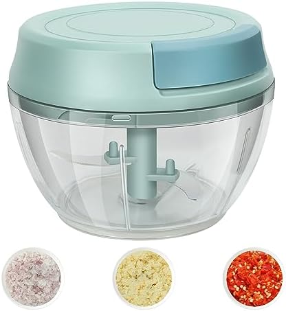 Garlic Mincer Mini Manual Hand Food Chopper with Container Kitchen Onion Vegetable Cutter Veggie Chopper Blue 500ml