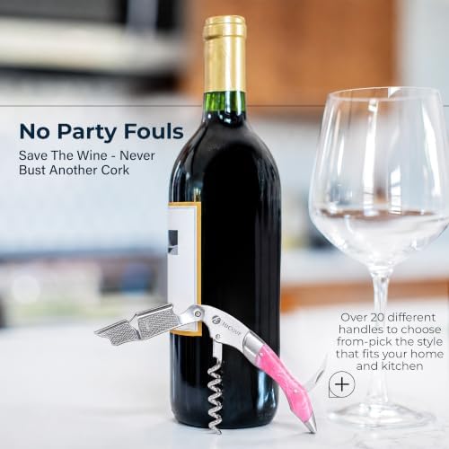 Hicoup Wine Opener - Professional Corkscrews for Wine Bottles w/Foil Cutter and Cap Remover - Manual Wine Key for Servers, Waiters, Bartenders and Home Use - Flamingo Pink & Steel