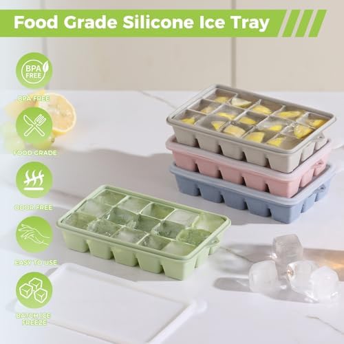 4 Pack Silicone Ice Cube Trays, Easy Release Ice Trays for Freezer with Lid