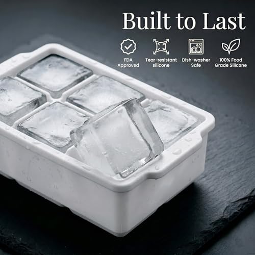 KitchFort® Large Silicone Ice Cube Tray (3-Pack) - 2" Big Ice Mold with Lid