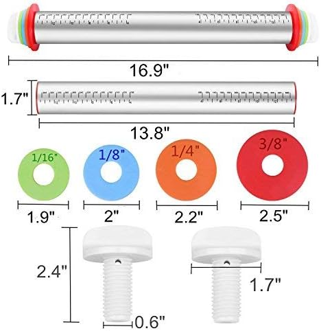 Rolling Pin and Baking Mat Set, Stainless Steel Dough Roller with Thickness Rings for Baking/Dough/Pizza/Pastry/Cookies, Non-Stick Reusable Large Kneading Silicone Mat with Measurements