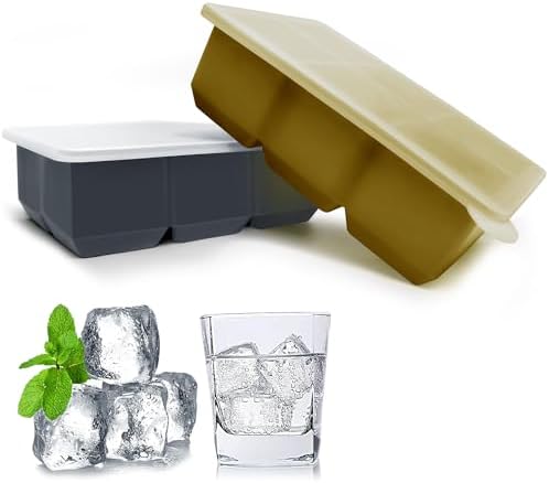 Excnorm Silicone Ice Cube Trays, 2‑Pack Large Square Molds with Lid