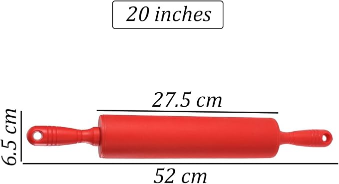 Classic Silicone Rolling Pin, Dough Roller for Fondant, Pie Crust, Cookie and Pastry, Essential Kitchen Baking Utensil, Non-Stick Surface Plastic Handle Rolling Pin (20 Inches)
