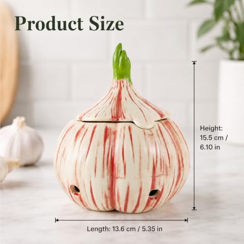 Yohsnor Large Ceramic Garlic Keeper with Lid, Unique Garlic Shape Container