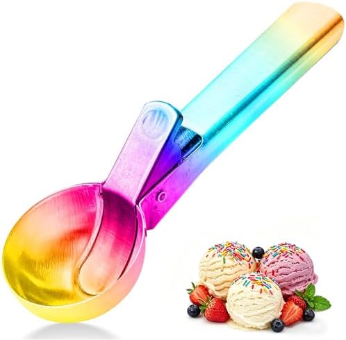 Ice Cream Scoop,Portable Stainless Steel Ice Cream Scoop with Trigger and Comfortable Handle,Dishwasher Safe,DIY Ice Cream,Gelato,Sorbet (Rainbow)