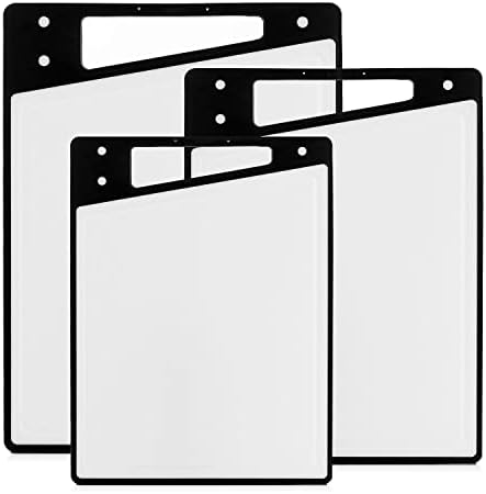 JoyJolt Plastic Cutting Board Set. White and Black Cutting Boards for Kitchen Dishwasher Safe with Handle. Non Slip Large and Small Chopping Board Set; Meat Cutting Board with Juice Groove.