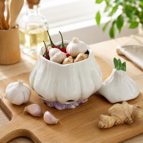 Yohsnor Ceramic Garlic Storage with Lid, 6.7x5.3in,Garlic Keeper Container