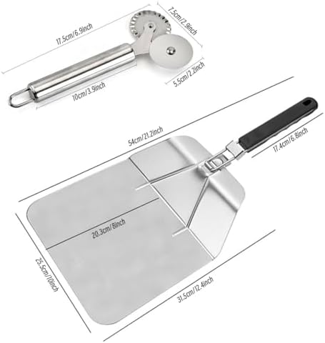 2-in-1 Stainless Steel Pizza Peel Set with Folding Handle & Multifunction Dough Cutter - Professional Pizza Shovel for Home & Outdoor Pizza Ovens, Grilling, Baking