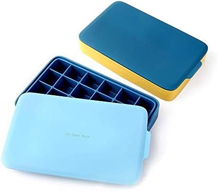 Vemolea 2 PACK Silicone Ice Cube Tray, 24 Ice Molds Easy-Release Flexible Ice Maker with Removable Lid, for Whiskey Wine Cocktails Juice Soups - Blue & Yellow, Christmas Gifts